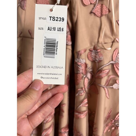 Two Sisters Pink Floral A-Line Embroidered Strappy Sleeveless Mini Dress Size 6 - Picture 10 of 11